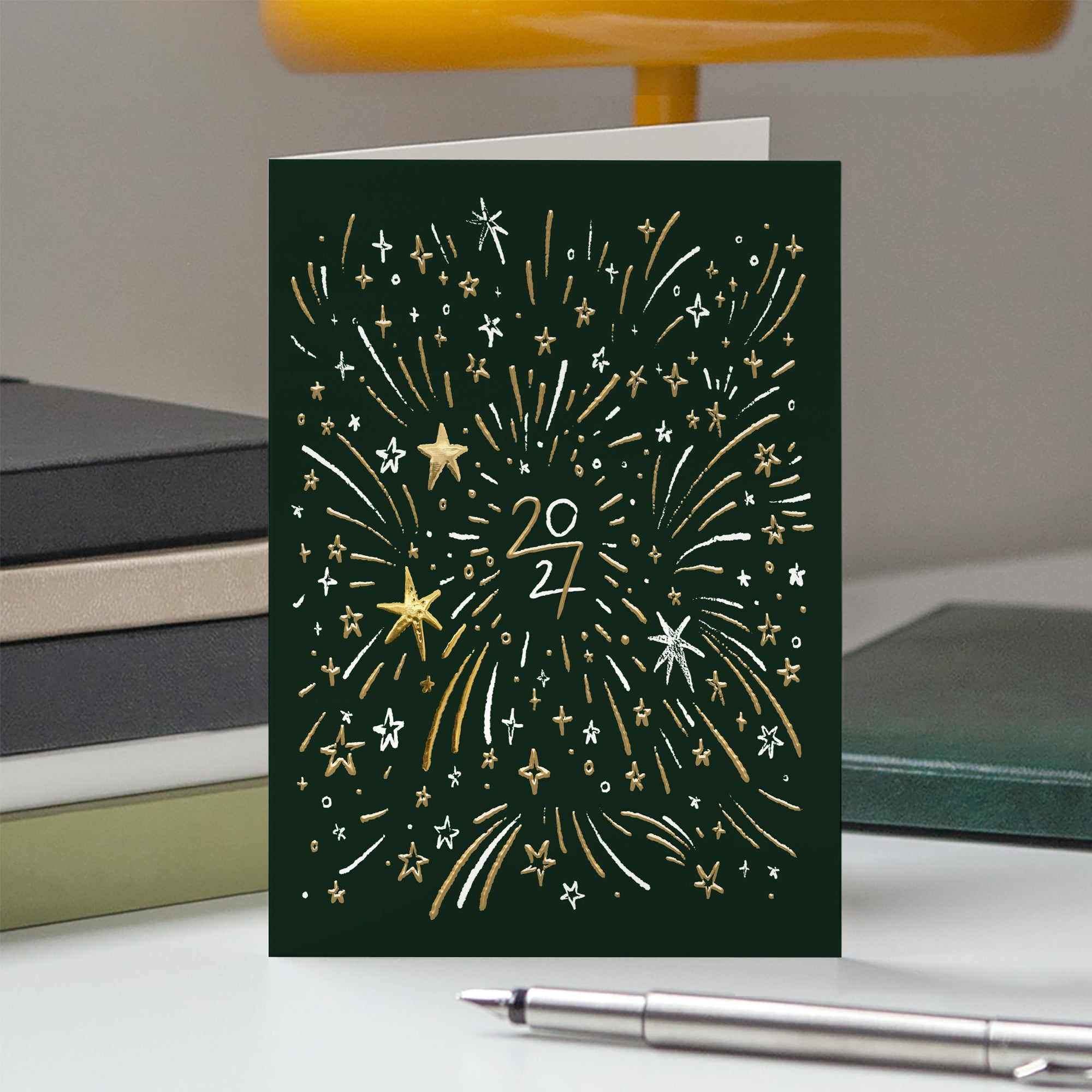 Goldenes Feuerwerk | Weihnachtskarte mit goldener Prägung • Hochformat klappbar photo N° 5