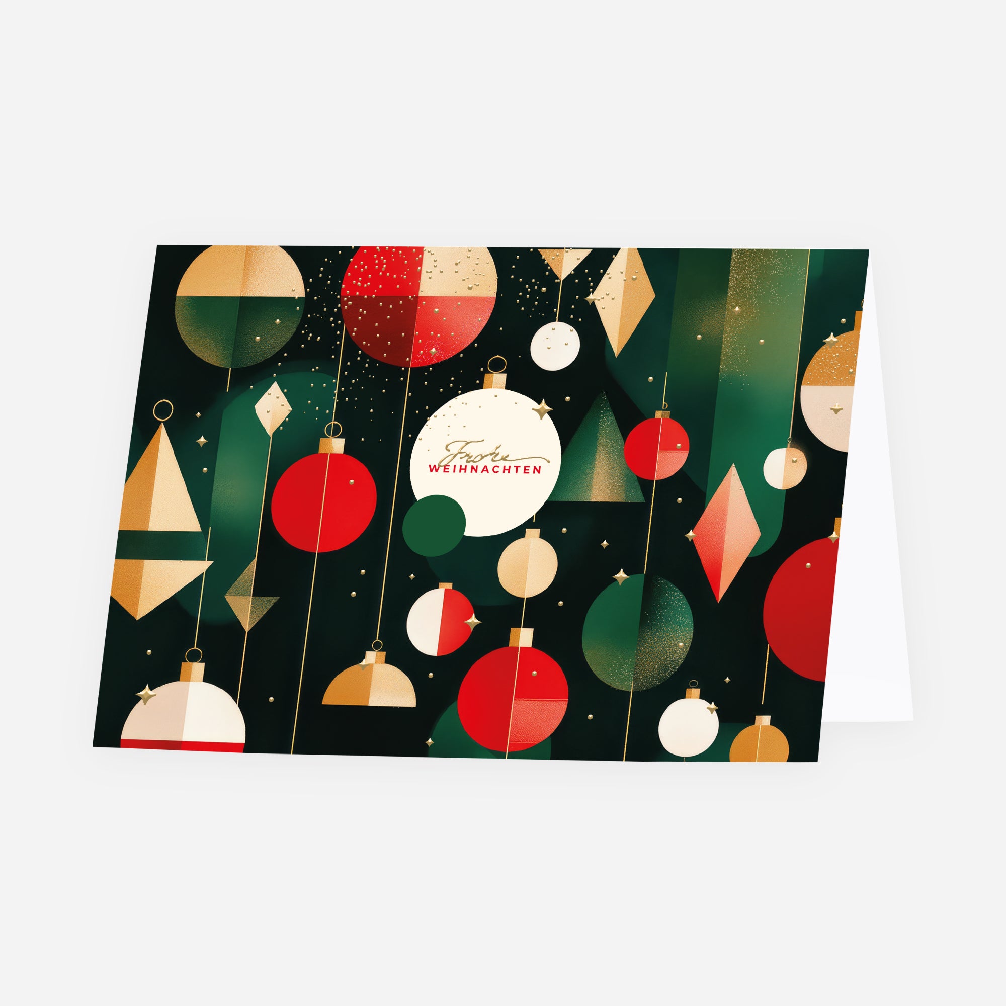 Zauberhafte Weihnachtskugeln | Weihnachtskarte mit goldener Prägung • Horizontal klappbar photo N° 1