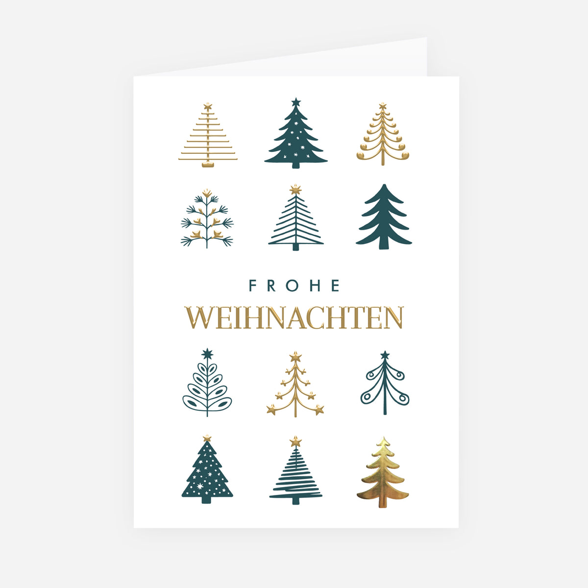 Grafischer Wald | Weihnachtskarte mit goldener Prägung • Hochformat klappbar photo N° 1