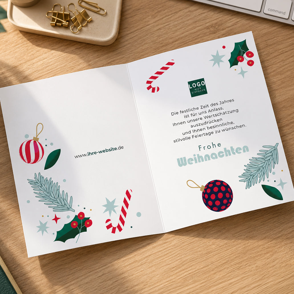 Weihnachtskarten personalisieren: Text, Logo und Design