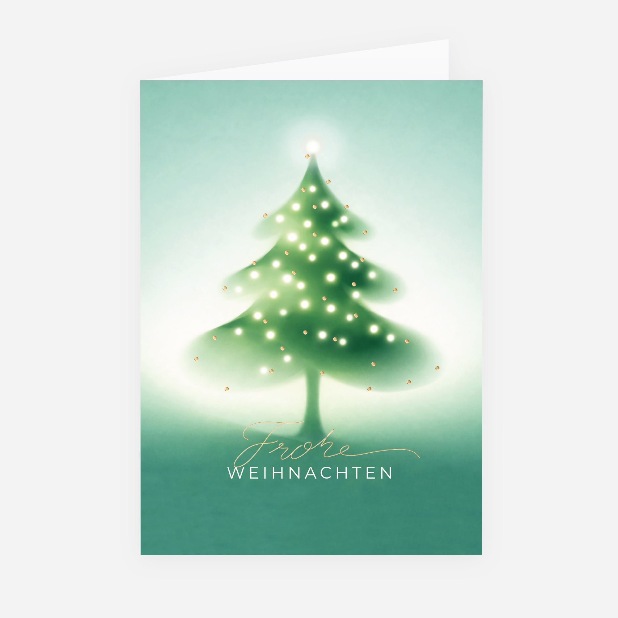 Sanfter Lichterbaum | Weihnachtskarte mit goldener Prägung • Hochformat klappbar photo N° 1