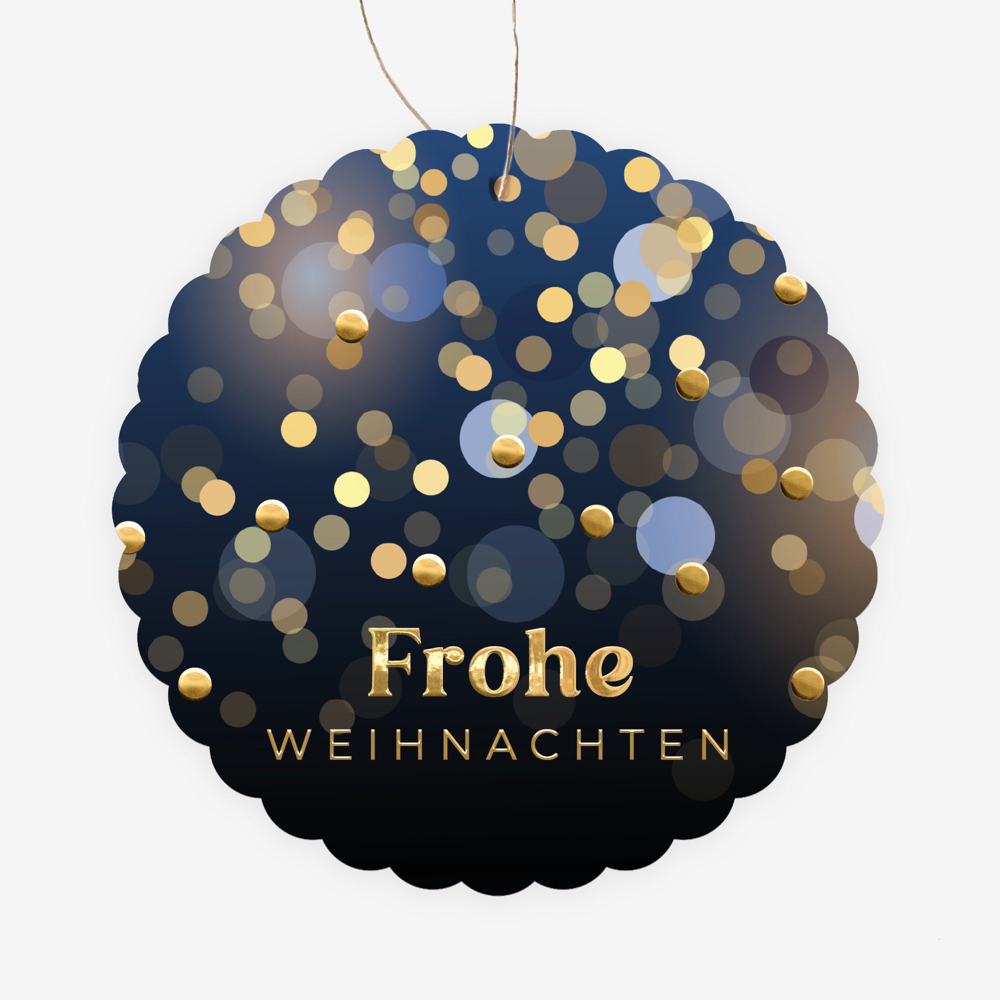 Goldene Eleganz | Weihnachtskarte mit goldener Prägung • Rund zum Aufhängen photo N° 1