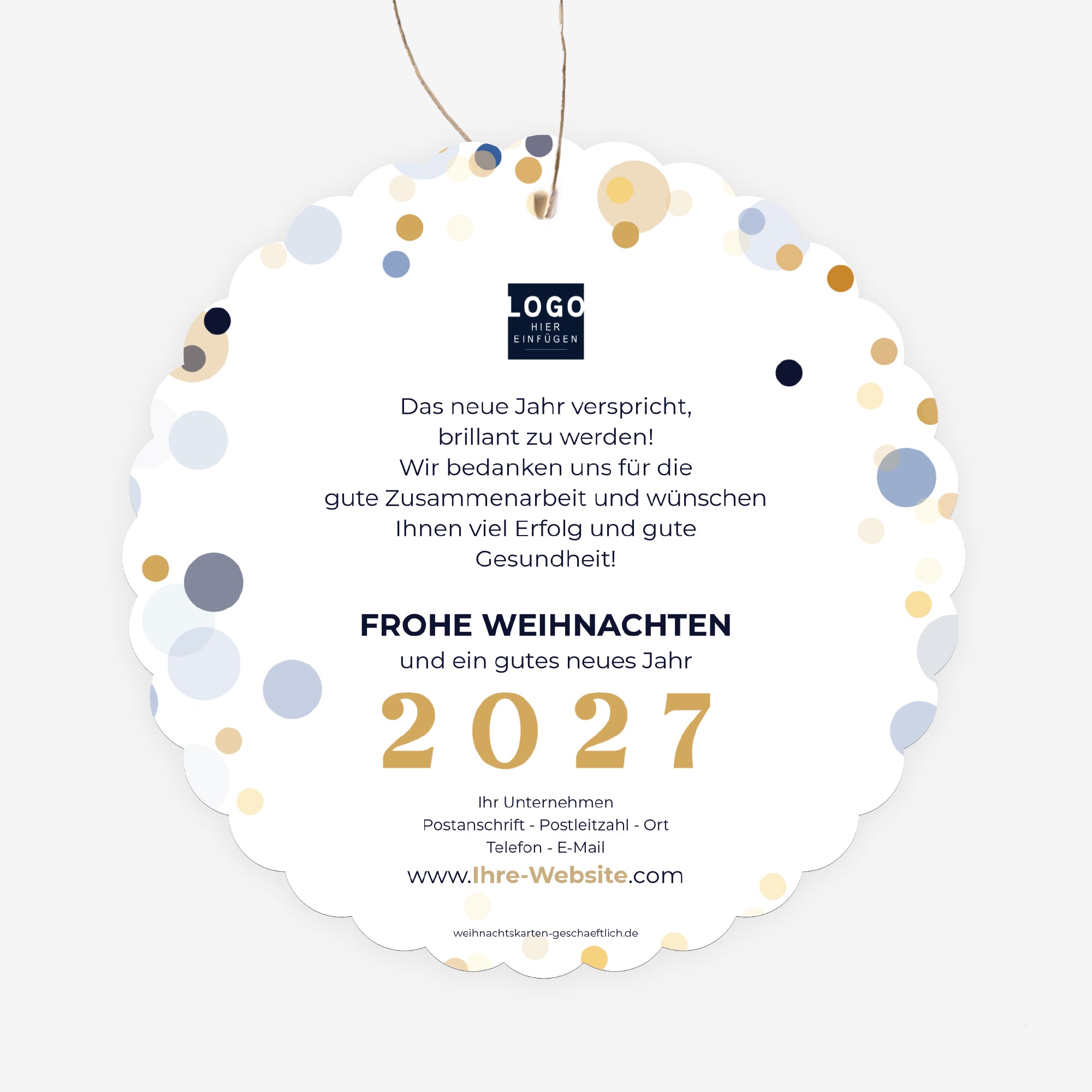 Goldene Eleganz | Weihnachtskarte mit goldener Prägung • Rund zum Aufhängen photo N° 2