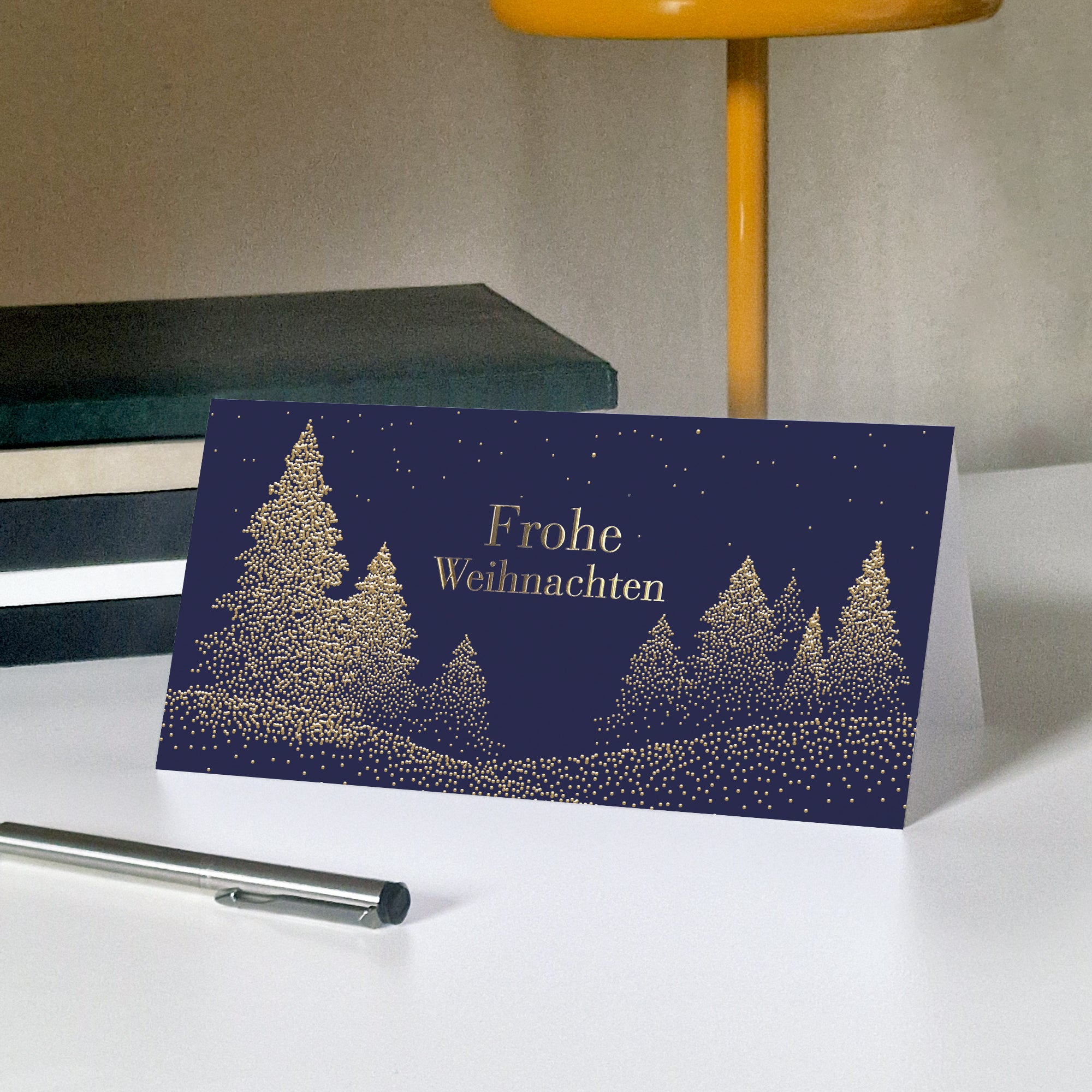 Funkelnde Tannen | Weihnachtskarte mit goldener Prägung • Panorama klappbar photo N° 5