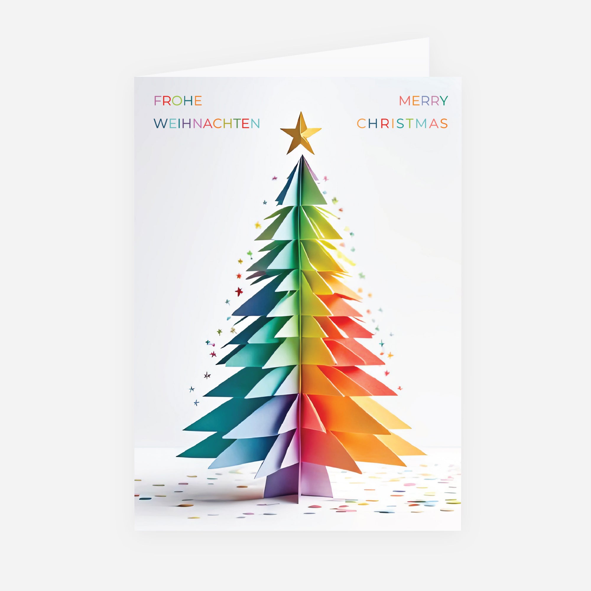 Regenbogen-Tannenbaum | Weihnachtskarte • Hochformat klappbar photo N° 1