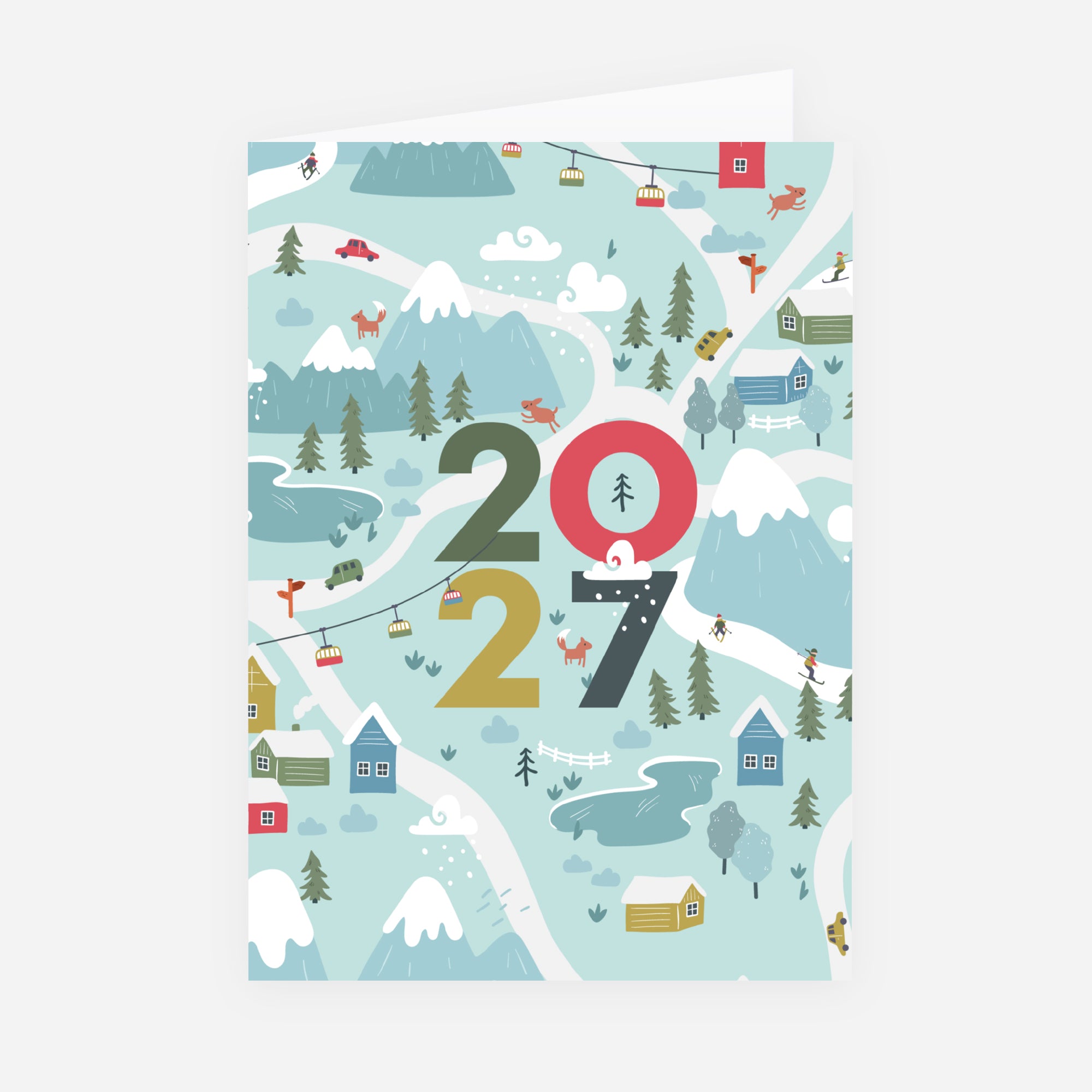 Festliche Skistation | Weihnachtskarte • Hochformat klappbar photo N° 1