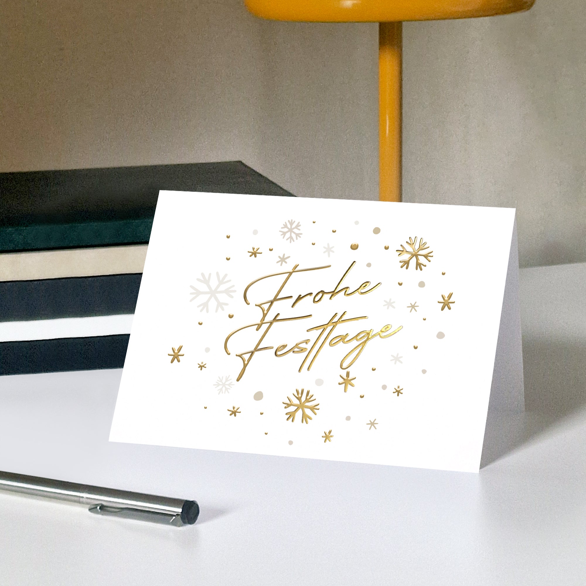Edel Schnee | Weihnachtskarte mit goldener Prägung • Horizontal klappbar photo N° 5