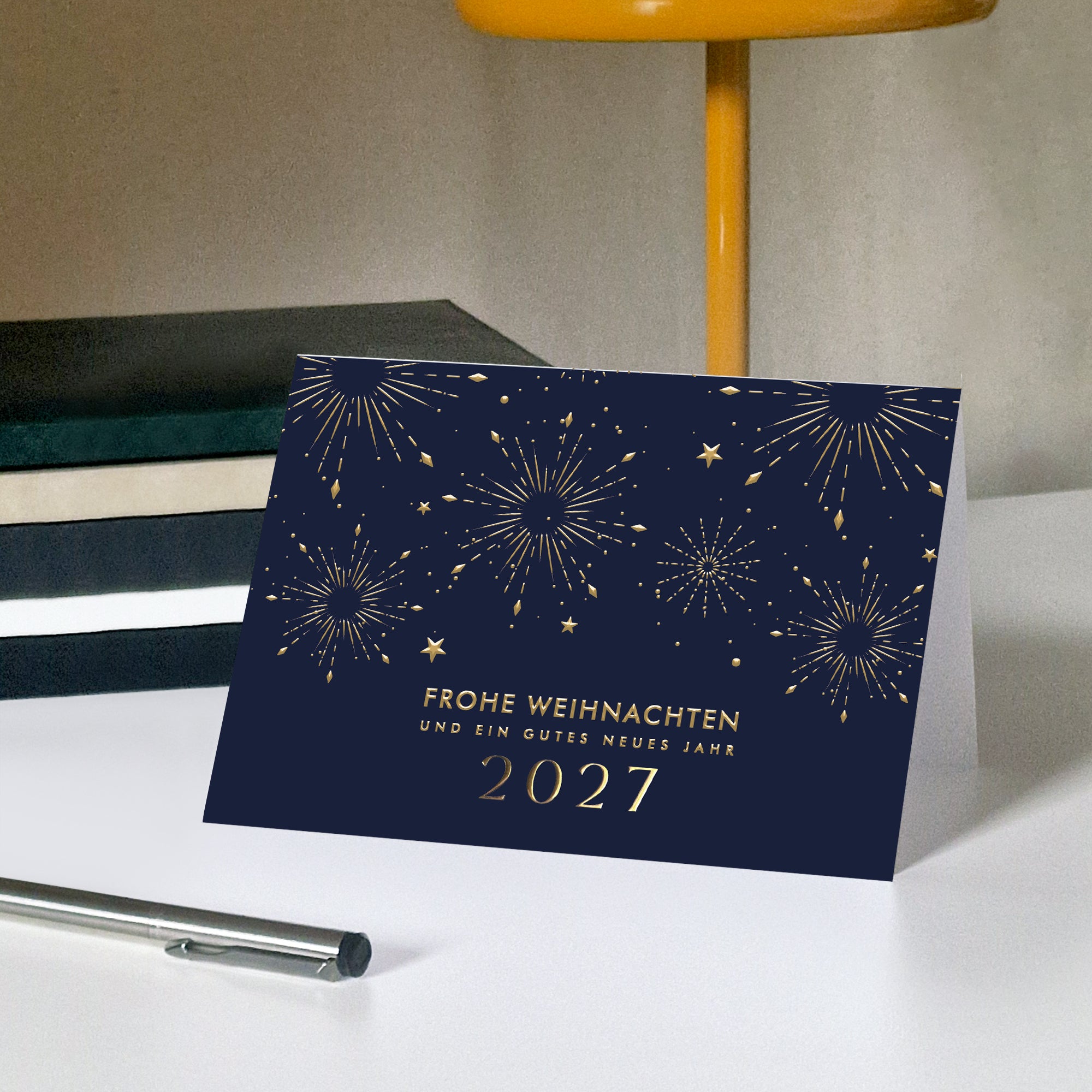 Nächtlicher Glanz | Weihnachtskarte mit goldener Prägung • Horizontal klappbar photo N° 5