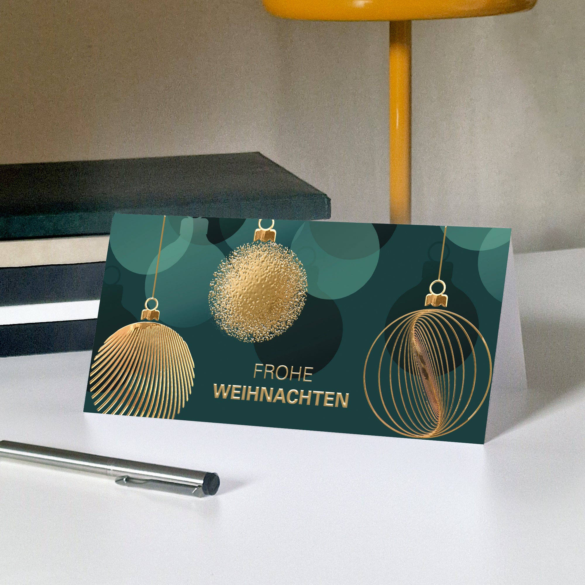 Goldene Ornamente | Weihnachtskarte mit goldener Prägung • Panorama klappbar photo N° 5