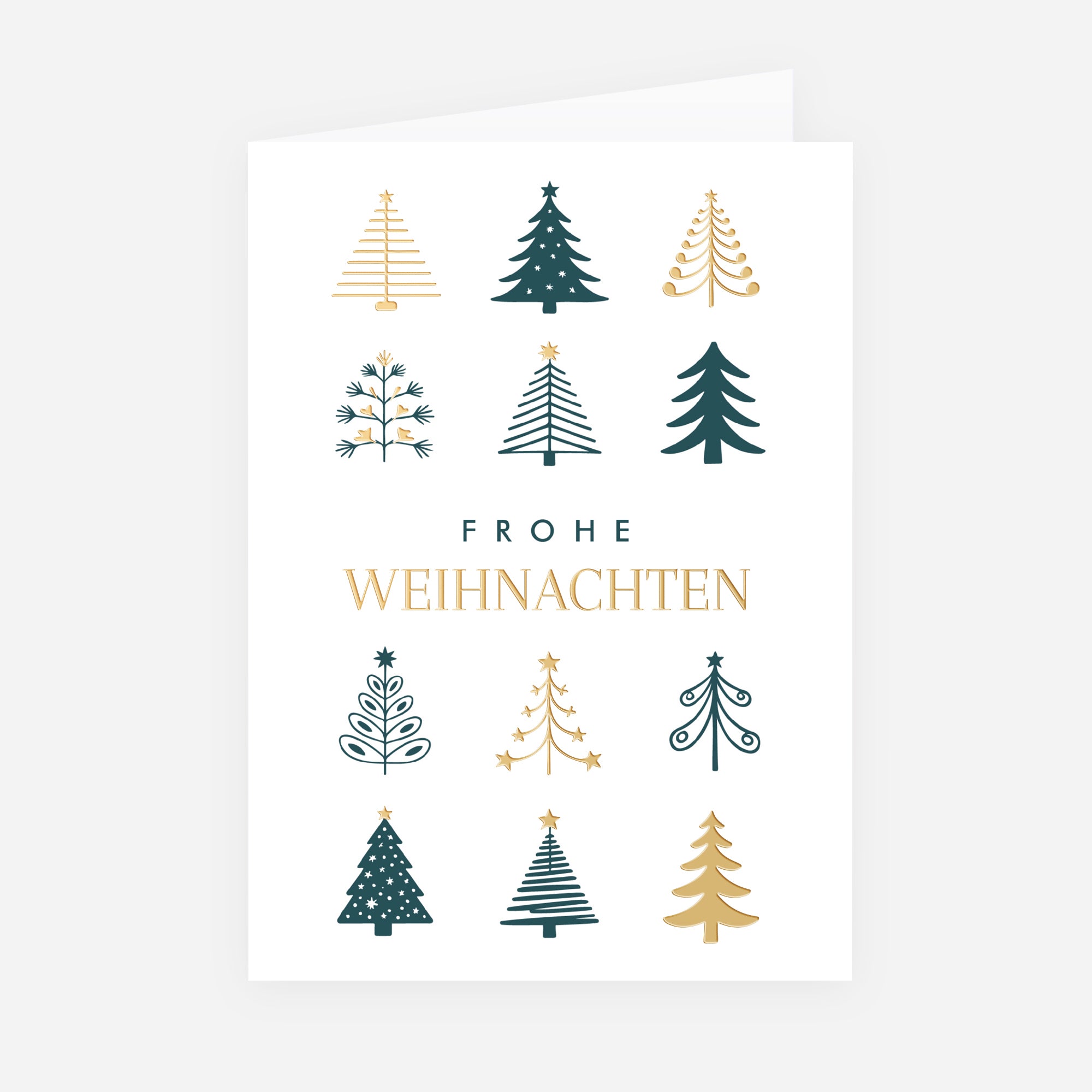 Grafischer Wald | Weihnachtskarte mit goldener Prägung • Hochformat klappbar photo N° 1